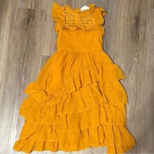 Joyfolie Mia Joy Girls Dress Size 3 Mustard Orange Ruffle Lace Boho Twirl Maxi
